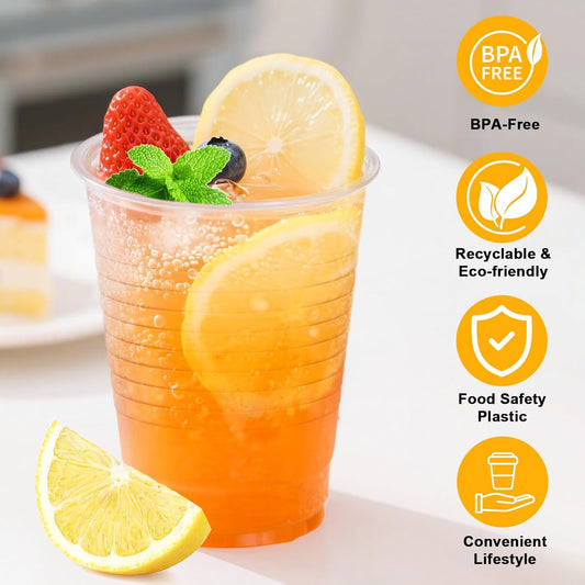 9 oz Clear Plastic Cups, 500 Count Bulk Disposable Tumbler with Heat Resistance, PP Clear Plastic Cups for Party, Cold Coffee, Soda, Juice (9oz 500count)