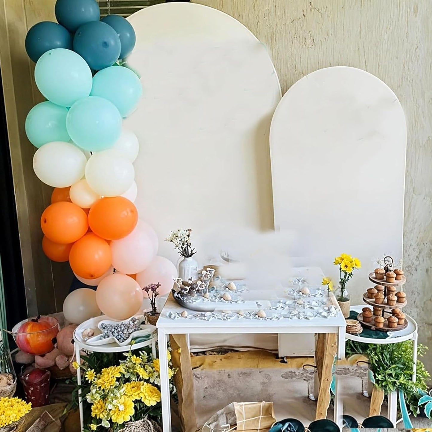 Orange and Blue Balloons Arch Kit Retro Dusty Blue Teal Orange Ivory White Beige Nude Latex Party Balloons Garland for Thanksgiving Fall Autumn Baby Shower Birthday Party Decoration