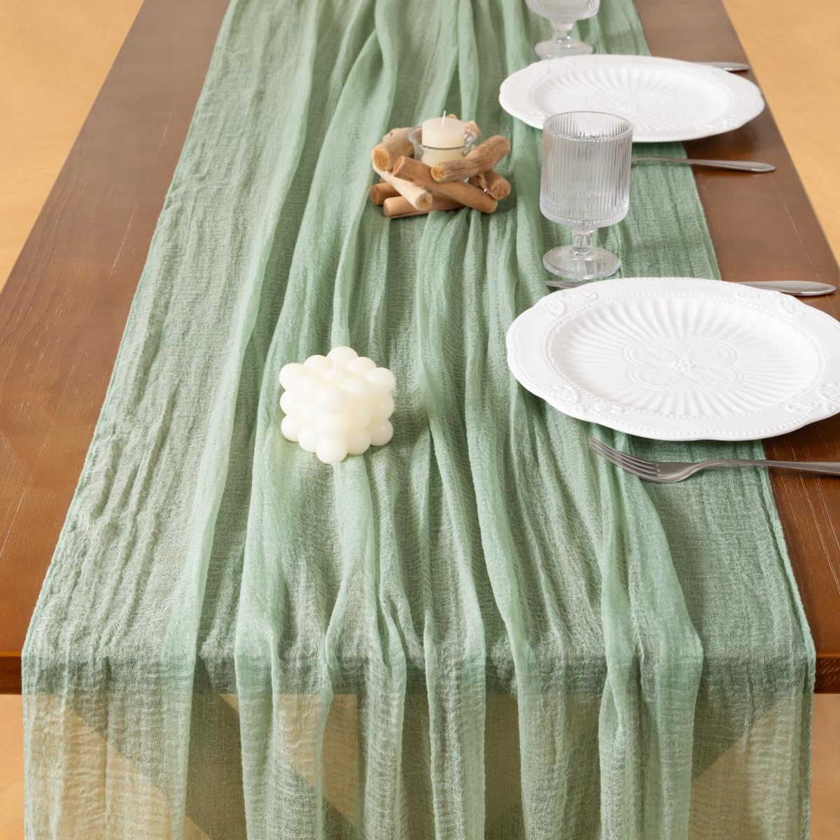 Socomi 3pcs Sage Green Cheesecloth Table Runner Gauze Fall Thanksgiving 120 Inch Rustic Boho Cheese Cloth Runner for Wedding Party Baby Bridal Shower Centerpiece Decoration Holiday Home Decorations