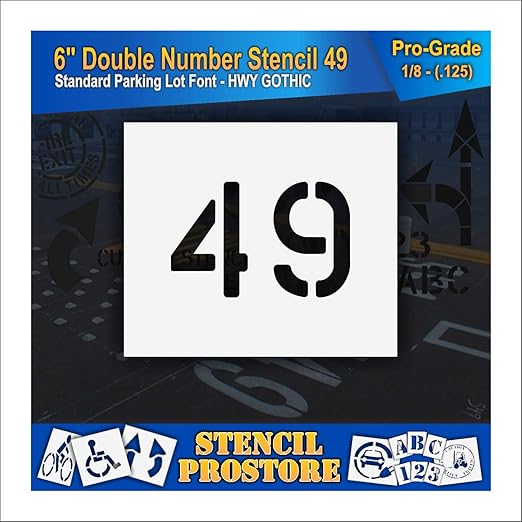 Pavement, Curb, and WheelStop Stencils - 6 inch Double Number Stencil - (49) - 6" x 9" x 1/8" (128 mil) - Pro-Grade
