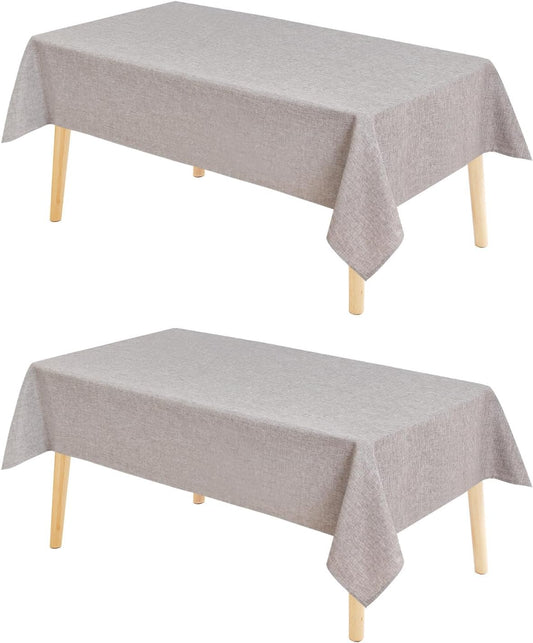 Hiasan 2 Pack Faux Linen Rectangle Tablecloth - Wrinkle and Stain Resistant Washable Table Cloth for Kitchen Dining Room Holiday Table Cover for Party Dinner, Stone, 90 x 132 Inch