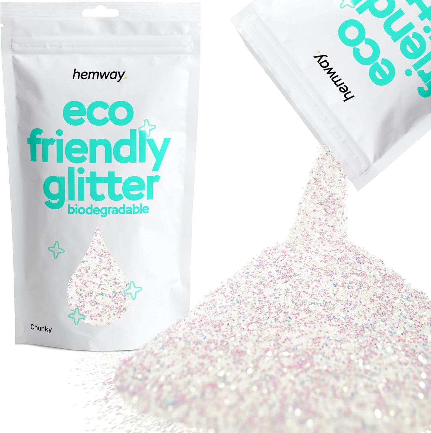 Hemway Eco Friendly Biodegradable Glitter 100g / 3.5oz Bio Cosmetic Safe Sparkle Vegan for Face, Eyeshadow, Body, Hair, Nail and Festival - Chunky (1/40" 0.025" 0.6mm) - Mother of Pearl Iridescent