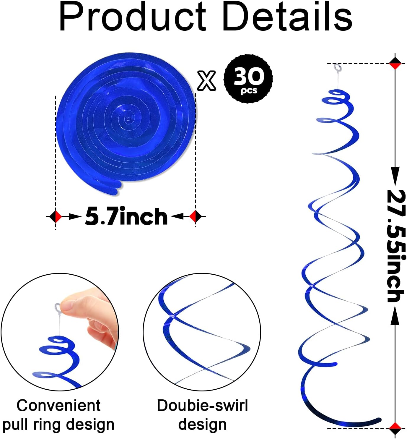 30 Pcs Blue Hanging Swirl Party Decorations,Sparkle Blue Birthday Ceiling Decorations,Streamers for Wedding Party Anniversary Graduation Christmas (Blue)