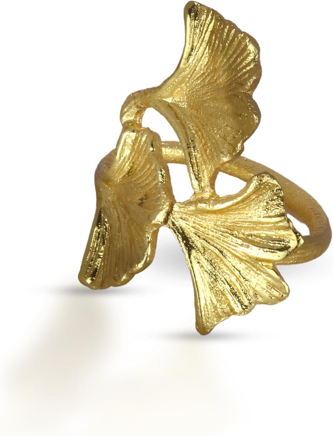 Gold-Tone Ginkgo Leaf Napkin Rings - Set of 6 - Unique and Elegant Tableware 5X4 Inchs Golden