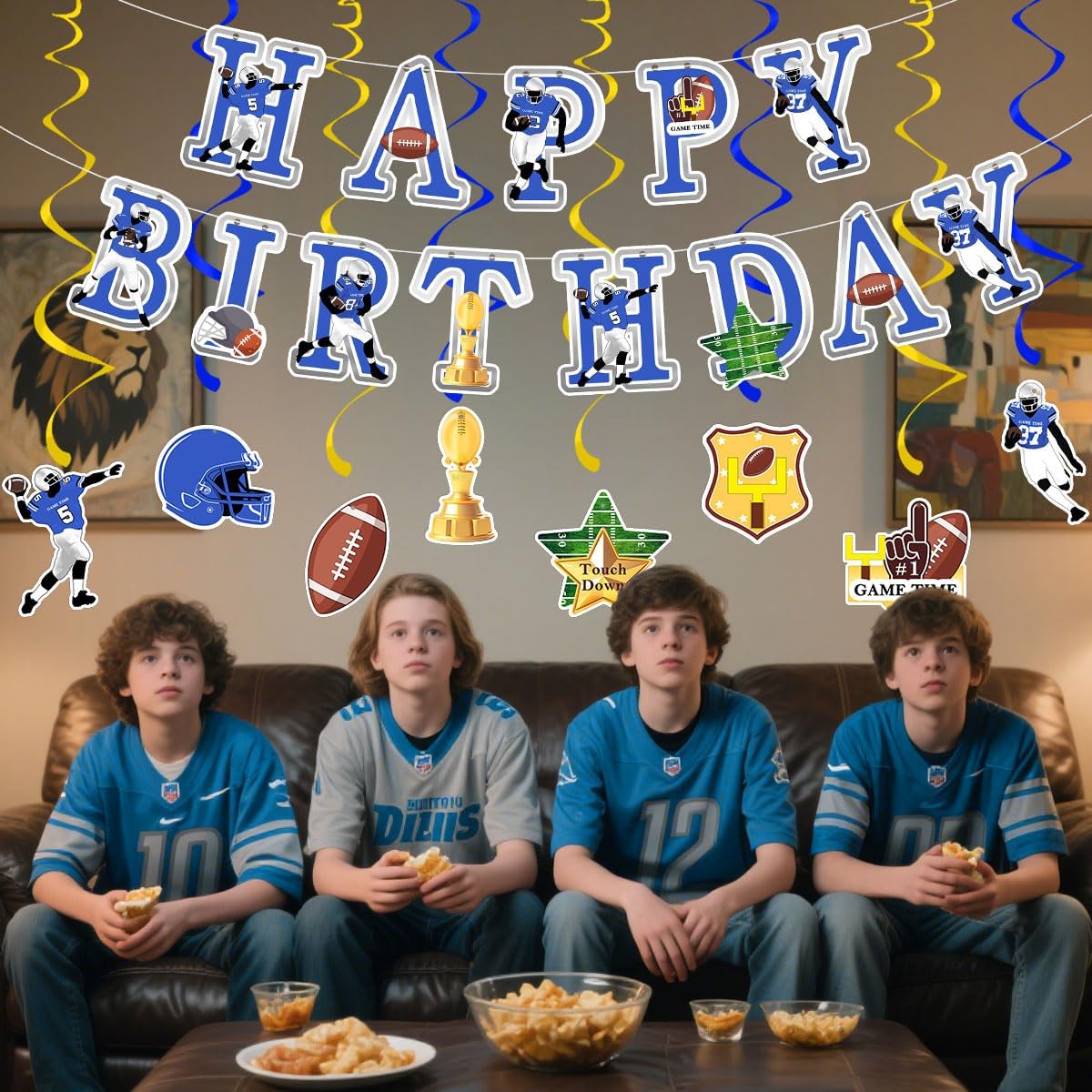 Football Birthday Party Decorations Football Birthday Banner with Super Bowl & Themed Party Supplies for Gameday Tailgate Decorations (Pre-Strung)