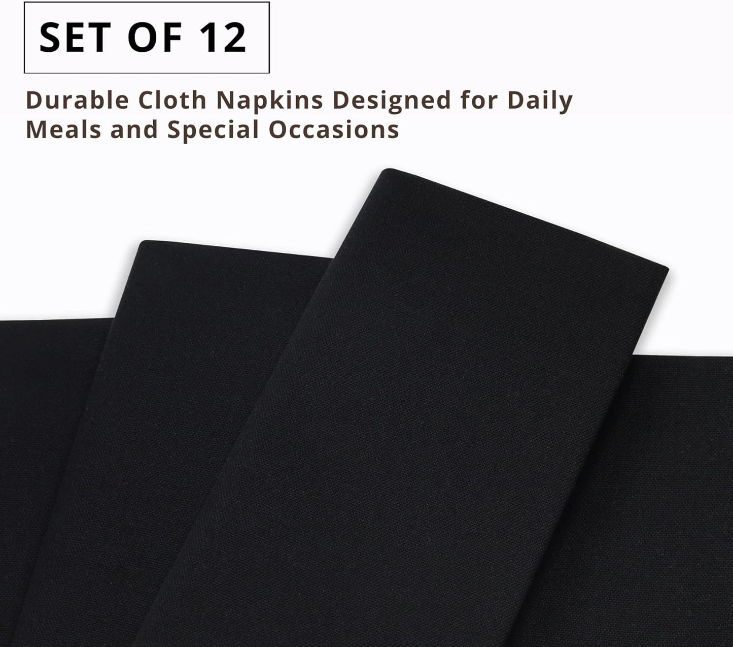 PurpleEssences Set of 12 Cloth Dinner Napkins 100% Cotton 18x18 Inch - Soft Durable Washable - Ideal for Farmhouse Party Fall Thanksgiving Halloween - Perfect Everyday Use Table Linen - Black