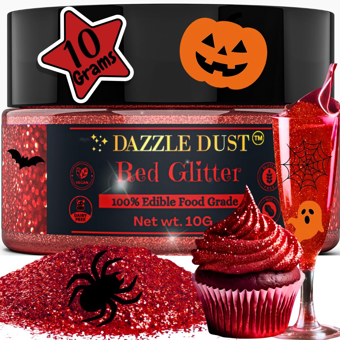 Edible Glitter Sprinkles for Cake Decorating, Drinks, Cookie, Icing, Dessert Decorations, Sparkly Luster, Food-Grade, Vegan, Gluten Free, Kosher, Bulk 10g, Red