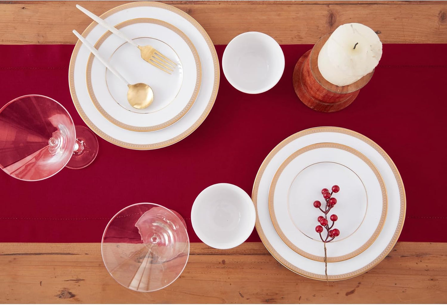 Solino Home Cotton Linen Red Table Runner 90 Inches Long - Hemstitch 14 x 90 Inch Table Runner for Fall, Autumn, Halloween, Christmas, Holiday