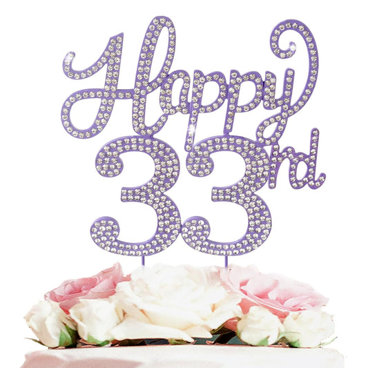 Happy 33rd Birthday Decorations,33rd Birthday Purple Rhinestone Cake Topper - Cheers to 33 Years Old Bday Party Metal Sparkly Cake Centerpieces Sign.