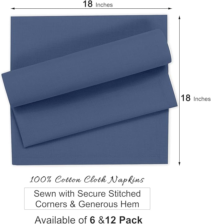 Ruvanti Cloth Napkins Set of 6, 100% Cotton High GSM 18x18 Inches Soft, Washable, Highly Durable & Absorbent, Perfect for Parties, Christmas, Thanksgiving Dinners – Bijou Blue