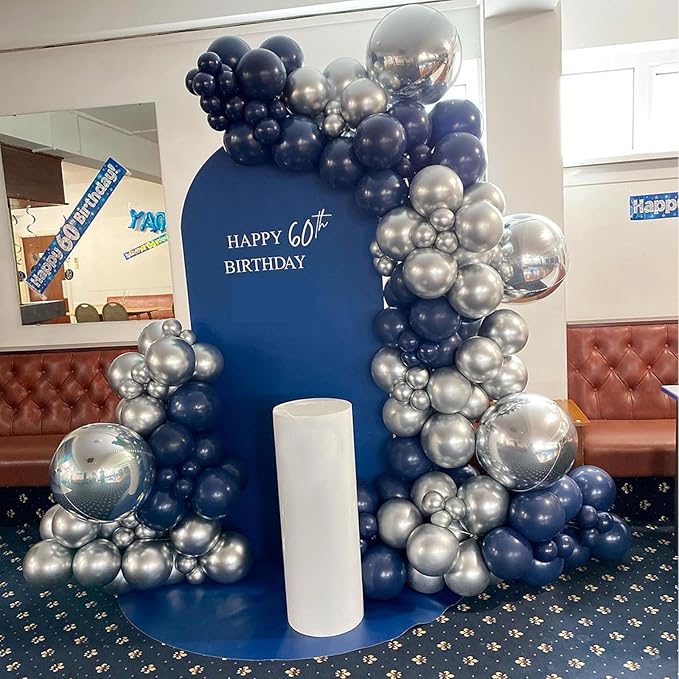 Blue and Silver Balloons Arch Garland Kit, 134pcs Navy Blue and Silver Balloons with Different Size for Birthday Party Baby Shower Graduation Class of 2025 Prom Decorations