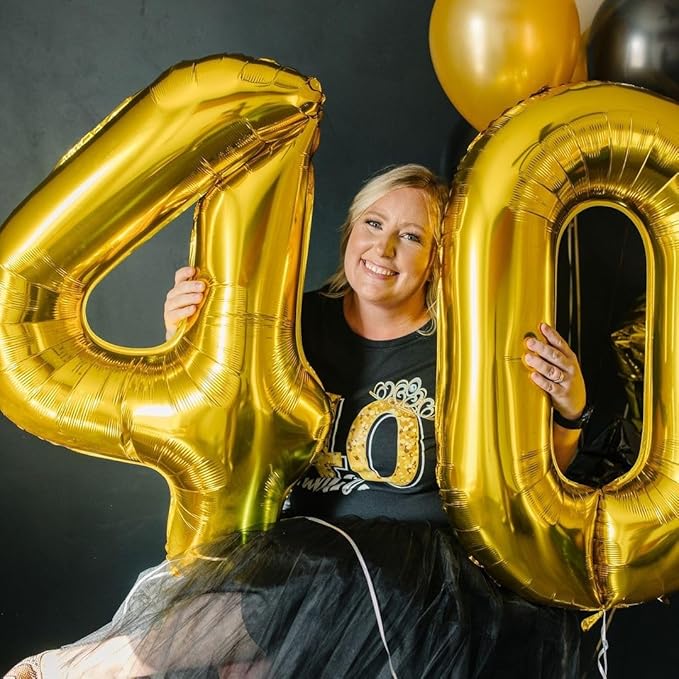 Gold 4 Balloon, Number Balloon 40 Inch, 4th Gold and Black Party Decorations, Four Large Numbers for Party Decor, Number 4 Balloon