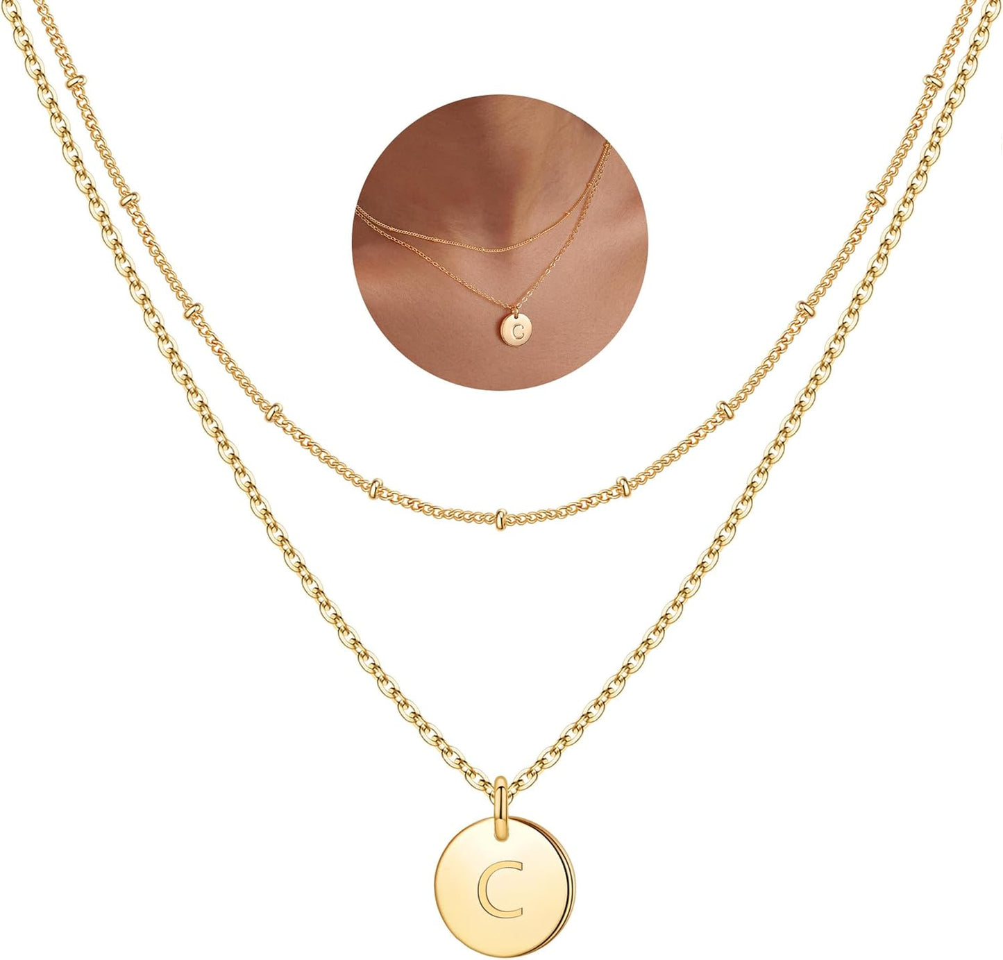 IEFWELL Stocking Stuffer for Teen Girls - Necklaces for Women Girls, 14K Gold-Plated Double Side Engraved Hammered Coin Necklaces, Layered Necklace Jewelry Pendant Gifts for Teen Girls Kids