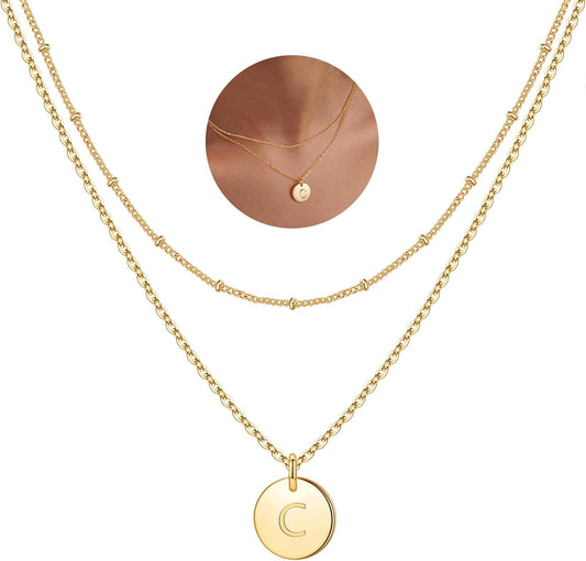 IEFWELL Stocking Stuffer for Teen Girls - Necklaces for Women Girls, 14K Gold-Plated Double Side Engraved Hammered Coin Necklaces, Layered Necklace Jewelry Pendant Gifts for Teen Girls Kids