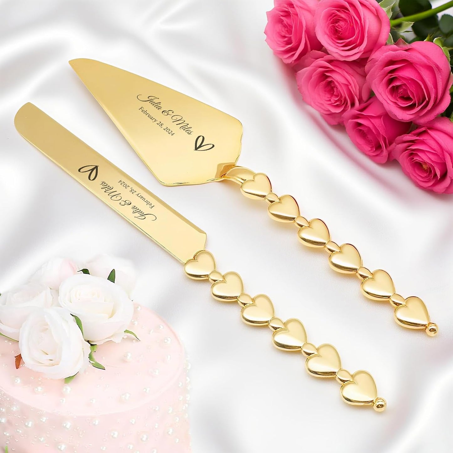 Custom Cake Cutting Set for Wedding Cake Knife and Server Set Personalized Gold Cake Cutter Gift for Anniversary Birthday Christmas