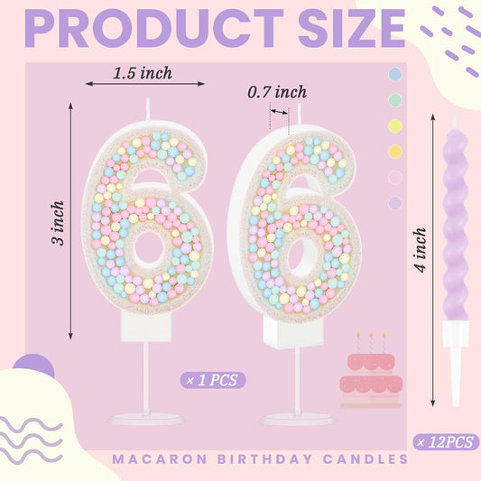MTLEE Number 6 Birthday Candle with 12 Pcs Spiral Candles for Girls Macaron Pastel Rainbow Unicorn Pink Cake Topper for Sweet Theme Party Decoration