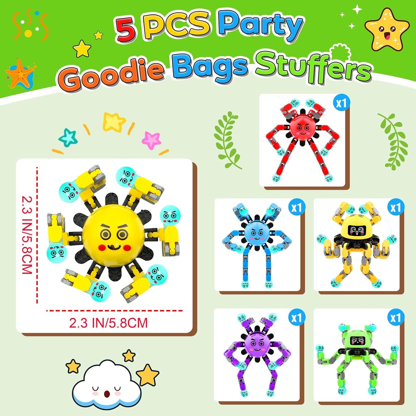 5 PCS Fidget Spinner Toys for Kids & Adults,Party Favors Supplies Goodie Bags Stuffers,Classroom Fidget Small Prizes for Students,Bulk Travel Sensory Toy for 3-5-8-12,Boys Girl Birthday Gifts