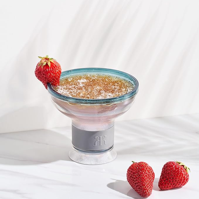 Khen Frozen Margarita & Cocktail Chiller Glasses | Set of 4 | Cooling Cups 12 OZ Unbreakable Tritan Acrylic, Double Wall Insulated to Keep Drink Cool, Freeze Gel Glass Cup, Silicone Holder