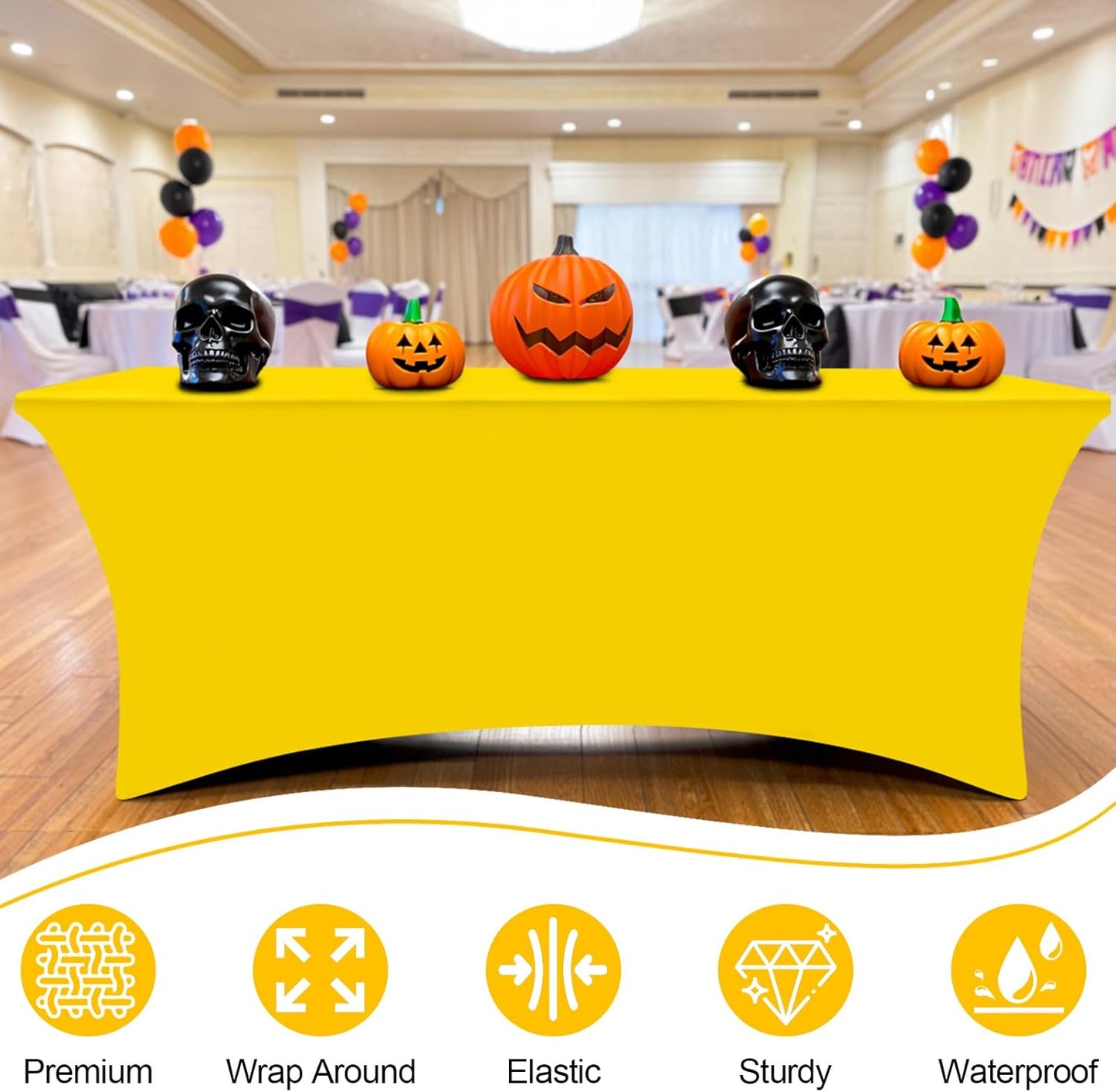 Smiry 2 Pack Spandex Table Cloth 5FT, Elastic Fitted Stretch Tablecloths for Rectangle Tables, Washable Table Cover for Outdoor, Wedding, Banquet & Parties (Yellow, 60Lx30Wx30H Inch)