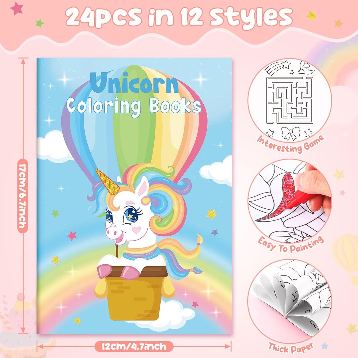 BenLouis 24 Pcs Unicorn Mini Coloring Books Kids Rainbow Party Favors Small Activity Books Bulk for Kids Unicorn Birthday Goodie Bags Stuffers Return Gifts Classroom Travel
