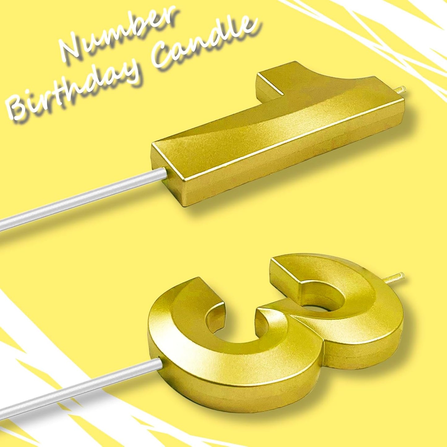 Gold Number 13 Candles, 3D Diamond 2.76 Inch Cake Topper Birthday Candles for Wedding Anniversary Cake Decorations, Happy Birthday Party Decorations