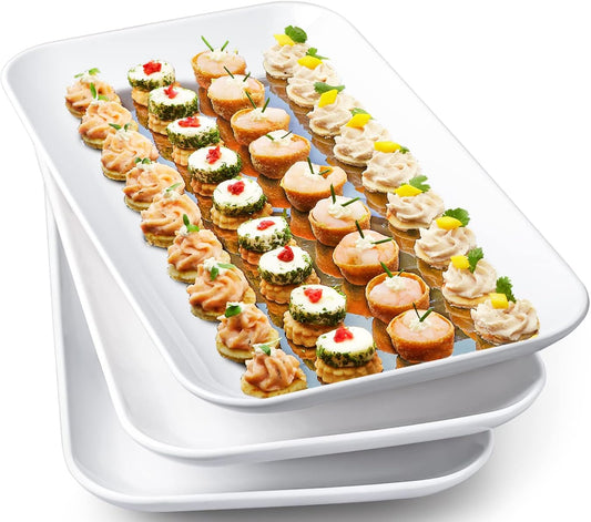 DELLING Large Serving Platter Set 14 inch Widened Large Serving Tray, White Rectangular Plates, Serving Platters for Entertaining, Serving Trays for Party, Oven Safe Dinnerware, Set of 3
