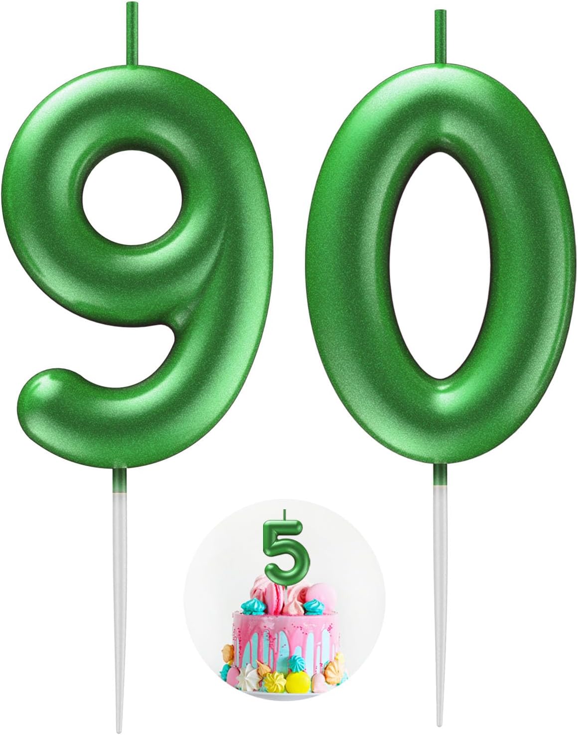 Green Number 90 Candle Happy Birthday 3D Number Candles for Birthday Cake Party Decoration Wedding Anniversary Celebration Supplies