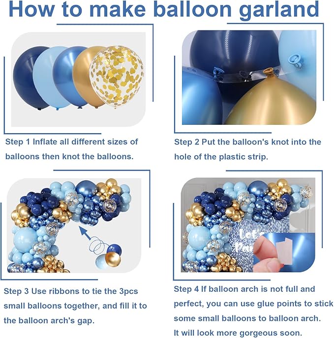 Navy Blue and Gold Balloons Arch Kit 164pcs Pastel Blue Gold Balloons Garland Kit in Different Sizes 5 10 12 18inch for Wedding Bridal Shower Baby Shower Birthday Party Decorations