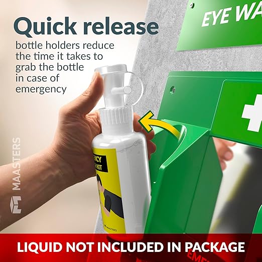 BPA Free Portable Eye Wash Station OSHA Compliant - Wall-Mounted First Aid Eye Wash Kit w/Mirror & 2X 16oz Empty Bottles - No Eyewash Solution Included - Emergency Eyewash - Set of 1
