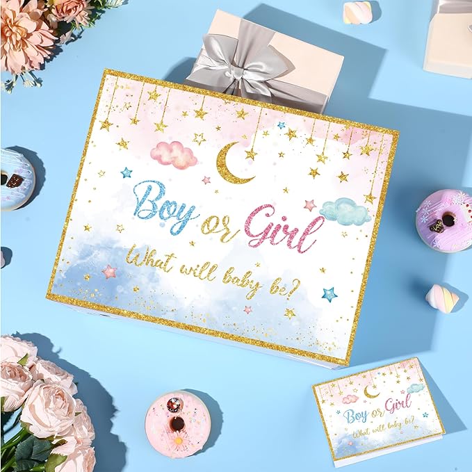 Gender Reveal Gift Bag Blue Pink Boy or Girl Paper Bag with Wrapping Paper Card What Will Baby Be Party Decoration Twinkle Treat Candy Bag for Baby Shower Gender Reveal Birthday Party Supplies