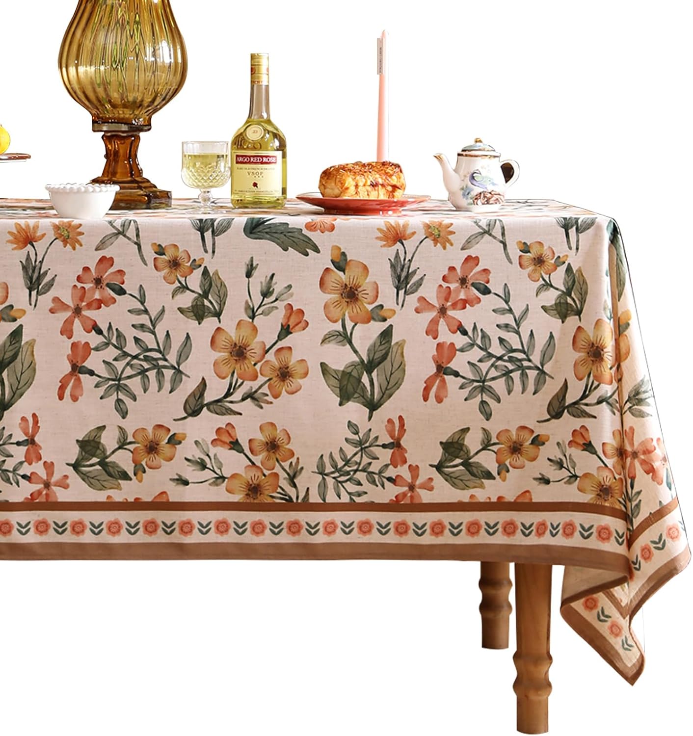 Designer Floral Linen Small Square Tablecloth,Vintage William Morris Soft and Durable Table Cloth,Decorative Table Cover for Kitchen,Dining,Thanksgiving,Christmas,55"*55"-Athea