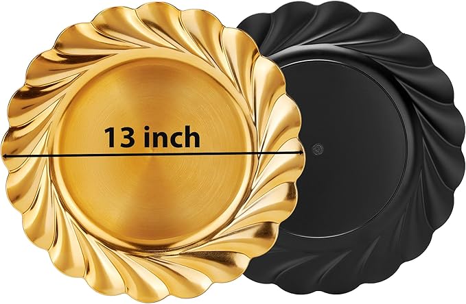 6 PCS 13 Inch Gold Charger Plates, Round Plastic Dinner Plate Chargers, Reusable Decorative Placemats for Wedding, Party, Holiday Table Setting