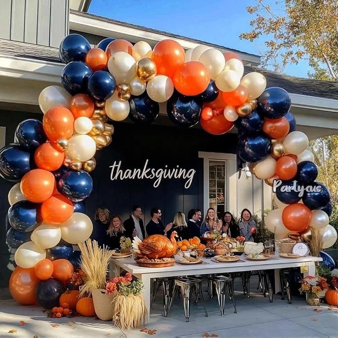 Navy Blue Orange Balloon Garland Arch Kit, Double Stuffed Dark Blue Burnt Orange Pearl White Sand Gold Balloon for Birthday Baby Shower New Year Party Decoration