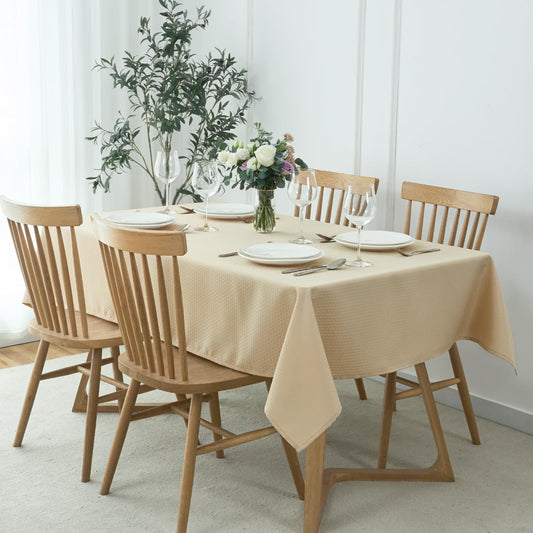 maxmill Weaved Texture Tablecloth Water Resistance Antiwrinkle Spillproof Soft Washable Table Cloth for Dining Room, Buffet Banquet Parties Holiday Dinner, Rectangular 60 x 108 Inch, Natural