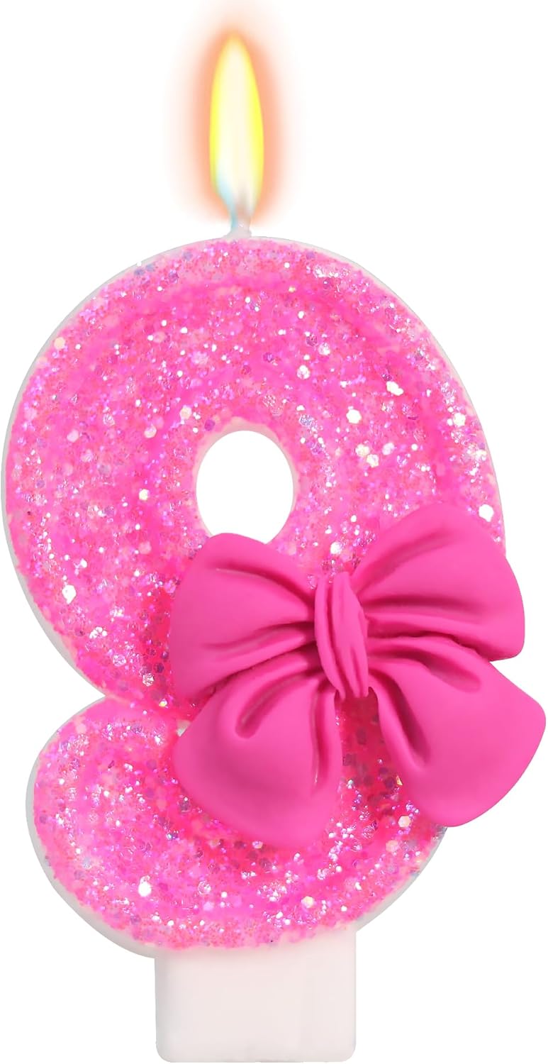 Birthday Candle for Cake, Rose Bow Number Cake Candles, 2.76 inch Number Happy Birthday Candle, Cake Topper Decoration for Birthday Party (Number 9)