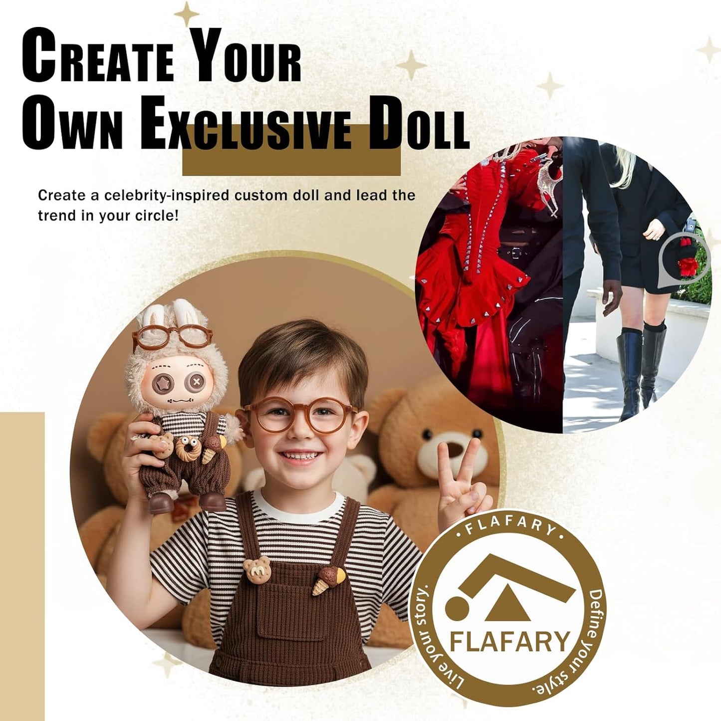 Doll Clothes for 17cm Dolls (No Doll Included) - Stylish and Adorable Outfits for Boys and Girls, Toy Fashion Accessories, Include Glasses, Canvas Shoes(Brown)