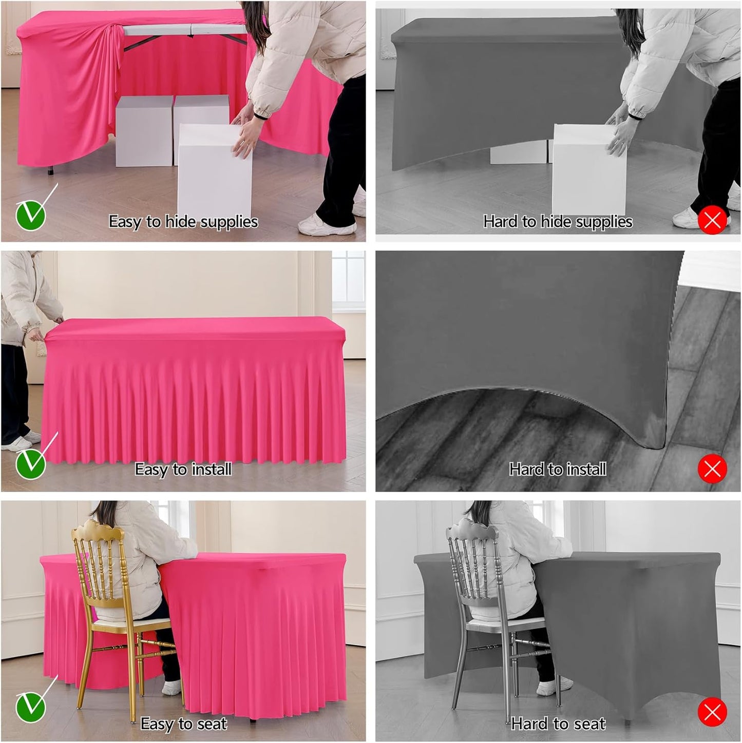 leegleri 6 Pack Hot Pink Spandex Table Clothes for 6 Foot Rectangle Tables, Wrinkle Free Fitted Table Cloth 6ft Stretch Tablecloths for Parties Weddings Birthday Banquet Baby Shower