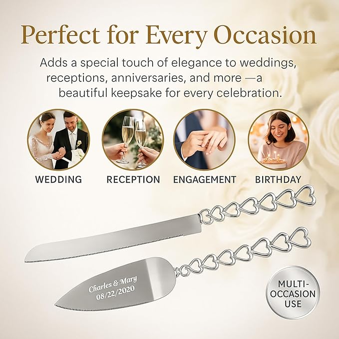 GIFTS INFINITY Personalized Wedding Cake Knife and Server Set with Engraving – Cake Cutting Utensil Set, Keepsake Gift for Wedding, Anniversary, Reception, Birthday & Other Occasions (HT-101)