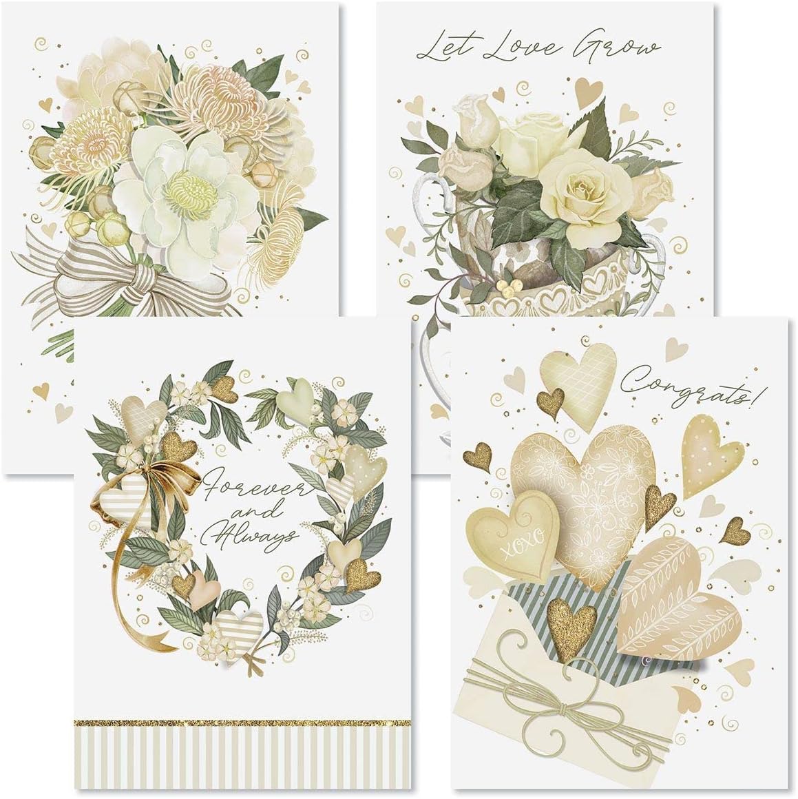 Current Wedding Stripes Congratulations Bride & Groom Greeting Cards by Nicoll Tamarin - Set of 8 (4 Designs), Large 5" x 7", Sentiments Inside, includes White Envelope