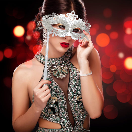 Coddsmz Masquerade Mask with Stick Venetian Mask Mardi Gras Decorations for Womens Halloween Costume Mask