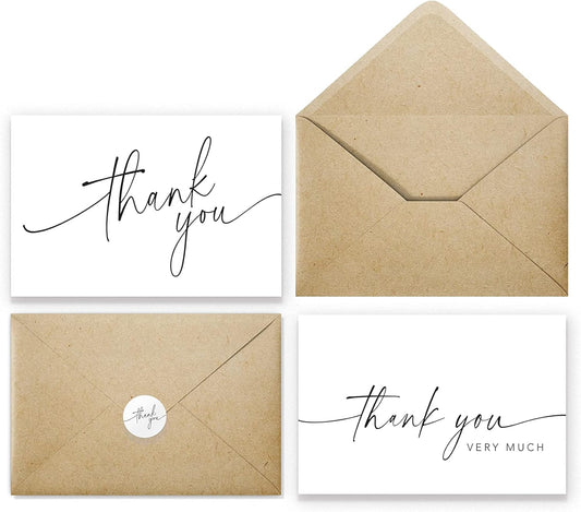 Thank You Cards with Envelopes & Matching Stickers, Bulk Pack of 100, 4x6 Inch Minimalistic Design - Suitable for Business, Baby Shower, Wedding, Small Business, Graduation, Bridal Shower, Funeral