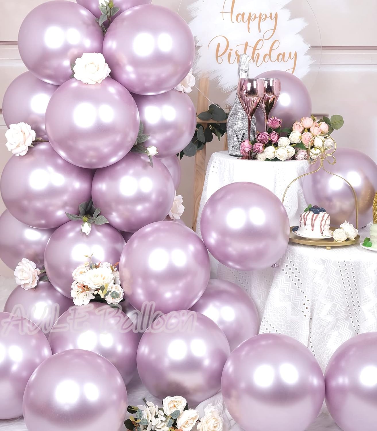 AULE Metallic Light Purple Latex Balloons 50 Pcs 12 inch Chrome Lavender Balloons Lilac Helium Balloons Happy Birthday Graduation Gender Reveal Party Decoration