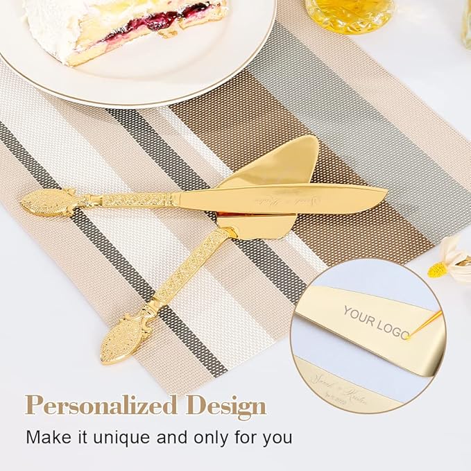 TUKDAK Cake Cutting Set for Wedding, Personalized Gold Cake Knife and Server Set, Custom Cake Serving Set, Engraved Pastry Pie Server Cake Pizza Cutter, Birthday Bridal Gift (CUS-Vintage)