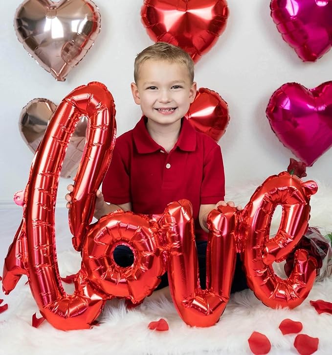 5 Pcs Pink Heart Shaped Balloons Pink Love Valentine Balloons for Valentines Day Bridal Shower Wedding Party Decorations