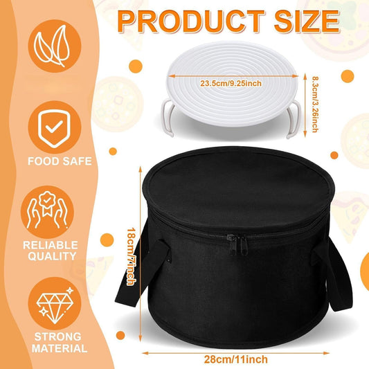Yaomiao 2 Set Round Pie Carrier 11 x 7 Inch with Dish Tray Plate Stacker Insulated Casserole Carrier with Lid and Handle Reusable Cooler Thermal Bag for Cold Food for Potluck Picnic (Black)