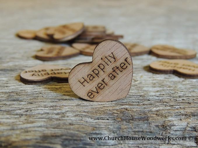 Wooden Heart Confetti ~ Happily Ever After ~ Wood Hearts, Wood Confetti Engraved Love Hearts- Rustic Wedding Table Scatter (100 count)