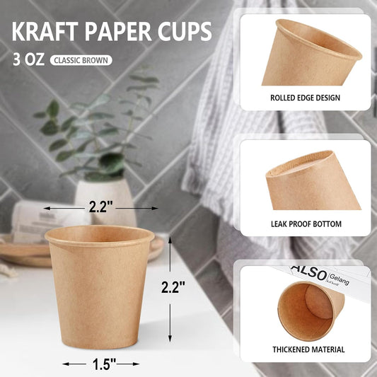SIUQ 400 Pack 3 oz Kraft Paper Cups, Disposable Bathroom Cups, Mini Mouthwash Cups, Hot/Cold Beverage Drinking Cup for Gargle Espresso Juice Medicine (Brown)