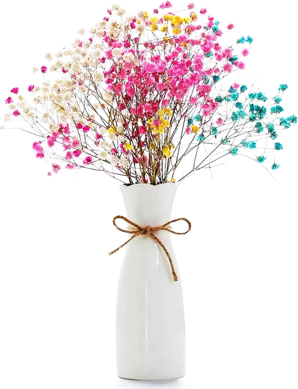 Boho Ceramic Vase with Rope, 8.2" H, Rustic Flower Vase Classic Style for Dried Flowers Fresh Flowers, Fit for Fireplace Bedroom Kitchen Living Room Centerpieces Office Desk