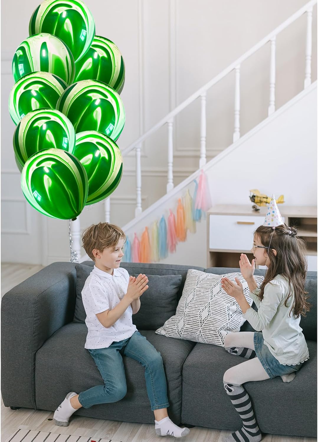 Green Marble Balloons Marbled Agate Latex Balloons 12 Inch 50 PCS Swirl Balloons for Tie Dye Balloons Party Chrismas Decoration Summer Jungle Rain Forest Themed Event