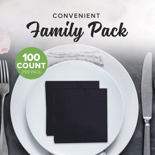 SimuLinen Paper Cocktail Napkins, Premium Disposable Beverage Napkins for Halloween, Thanksgiving and All Events, Absorbent & Durable Airlaid Material, Black, Pack of 100